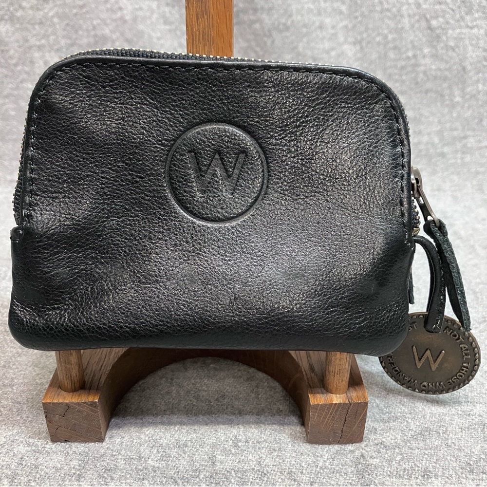 Wanderers Travel Co Tan Venetian Card Wallet Double Zip Soft Leather Charm Black